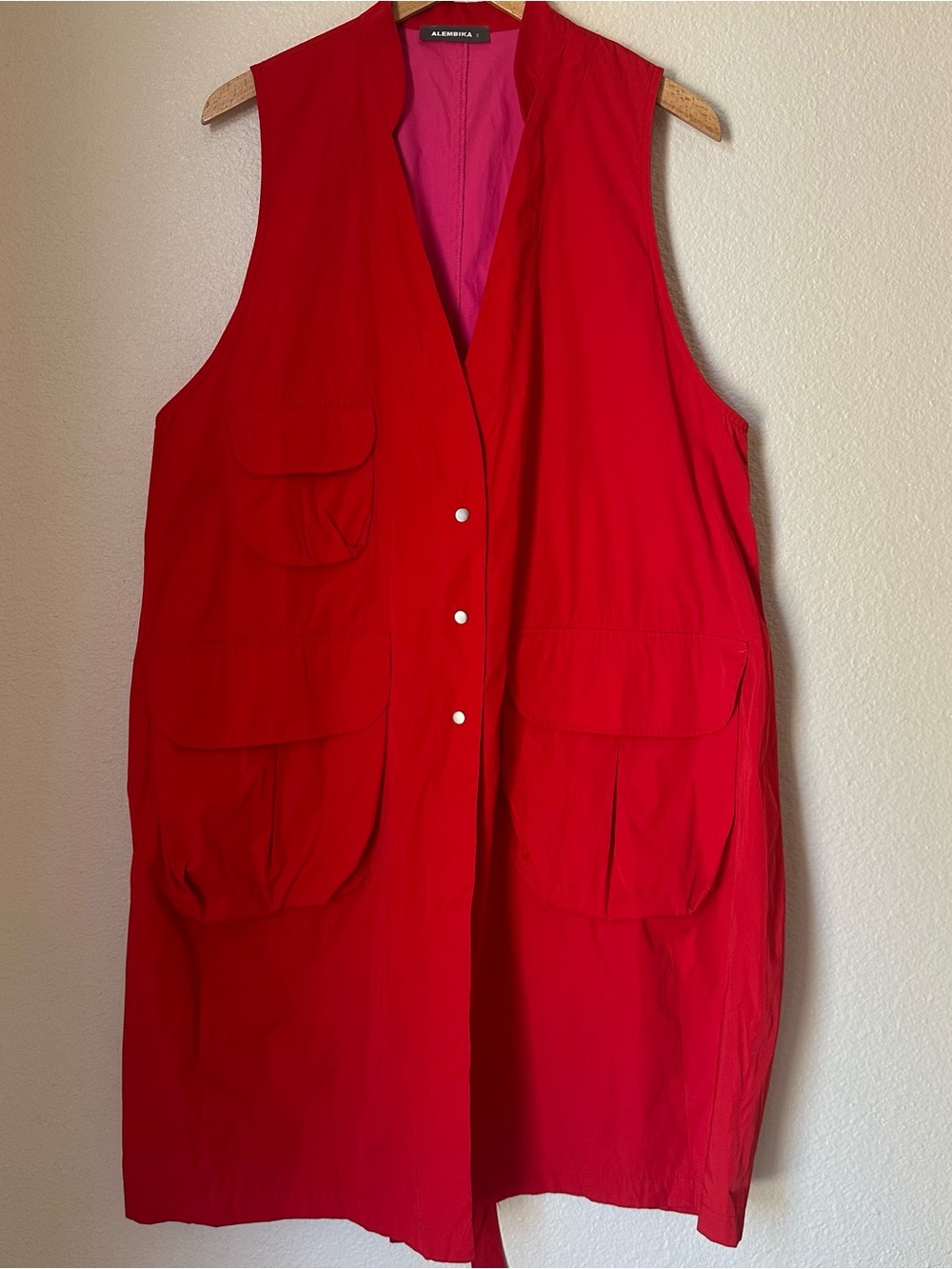 Alembika Cargo Vest Utility Tunic Top Belted Red Lagenlook Cocoon Sz S Oversize